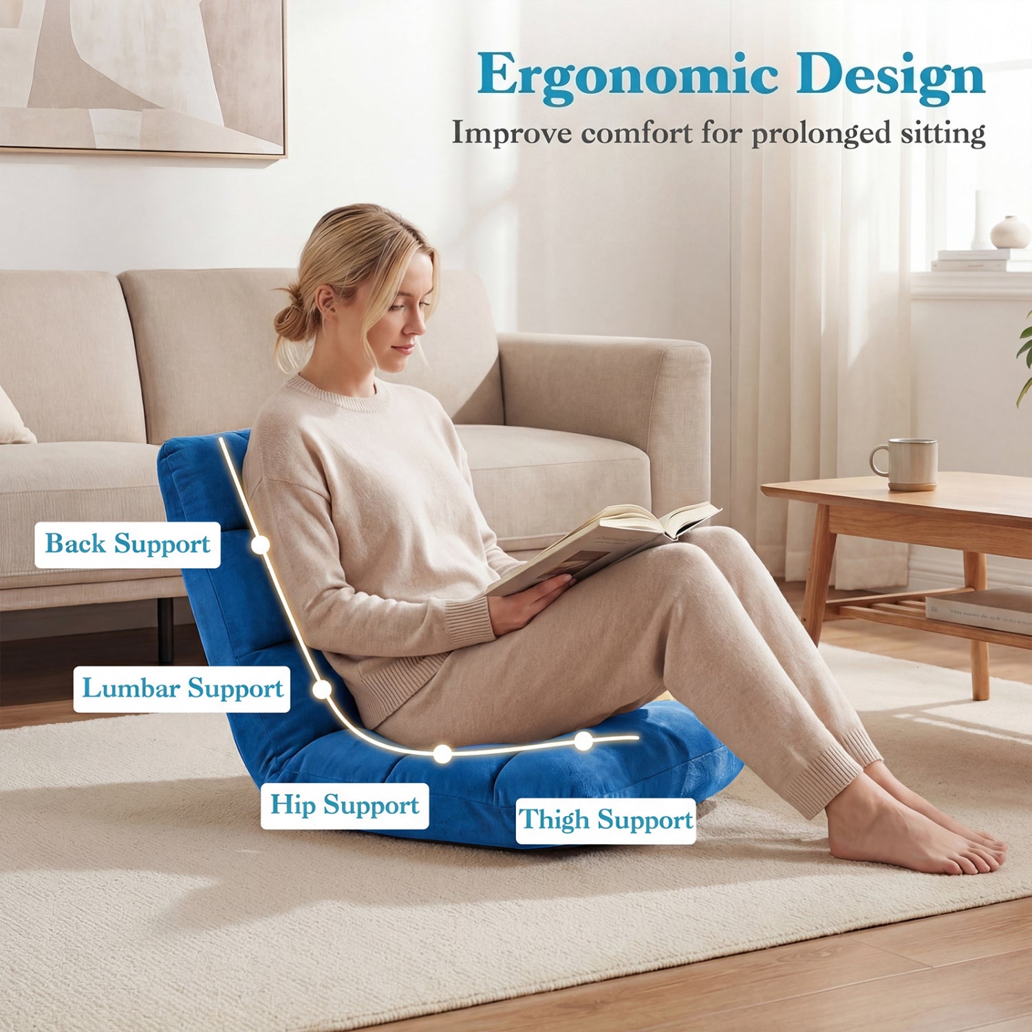 14-Position Adjustable Cushioned Floor Chair, Blue Floor Chairs at Gallery Canada