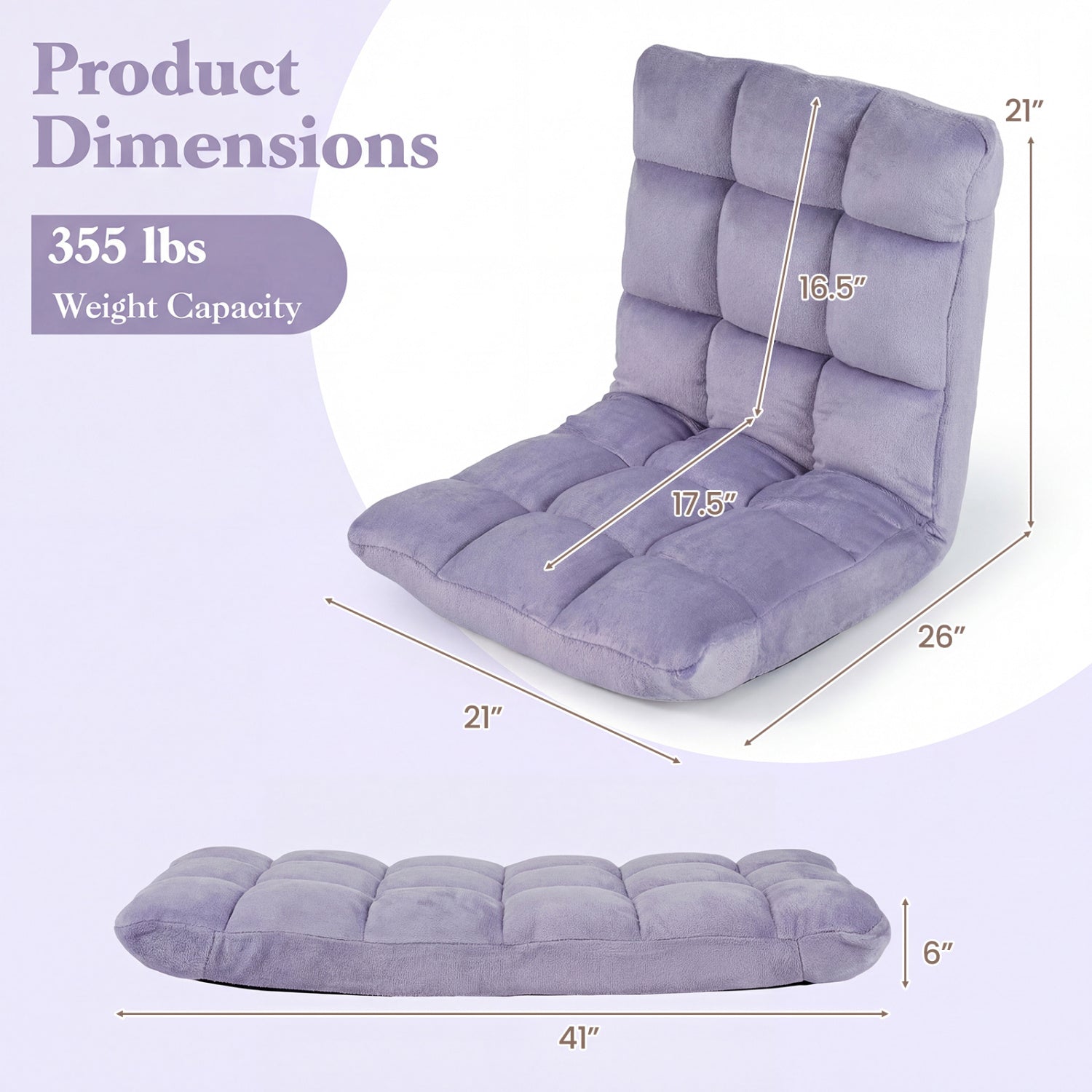 Adjustable Floor Chair, 14-Position, Light Purple Floor Chairs at Gallery Canada