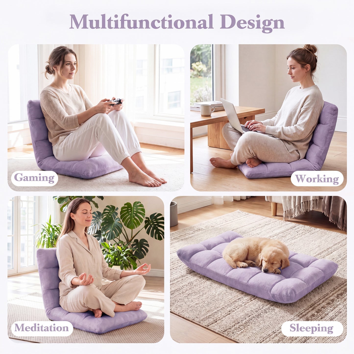 Adjustable Floor Chair, 14-Position, Light Purple Floor Chairs at Gallery Canada
