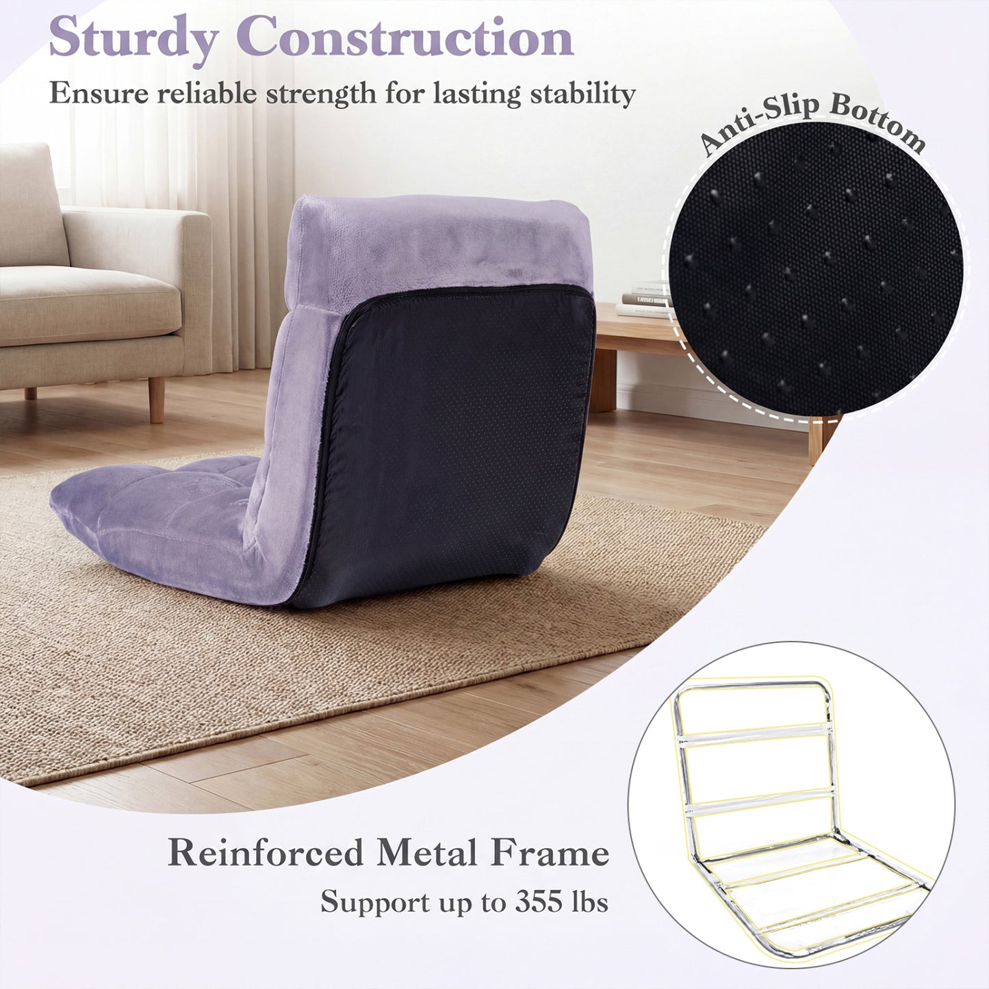 Adjustable Floor Chair, 14-Position, Light Purple Floor Chairs at Gallery Canada