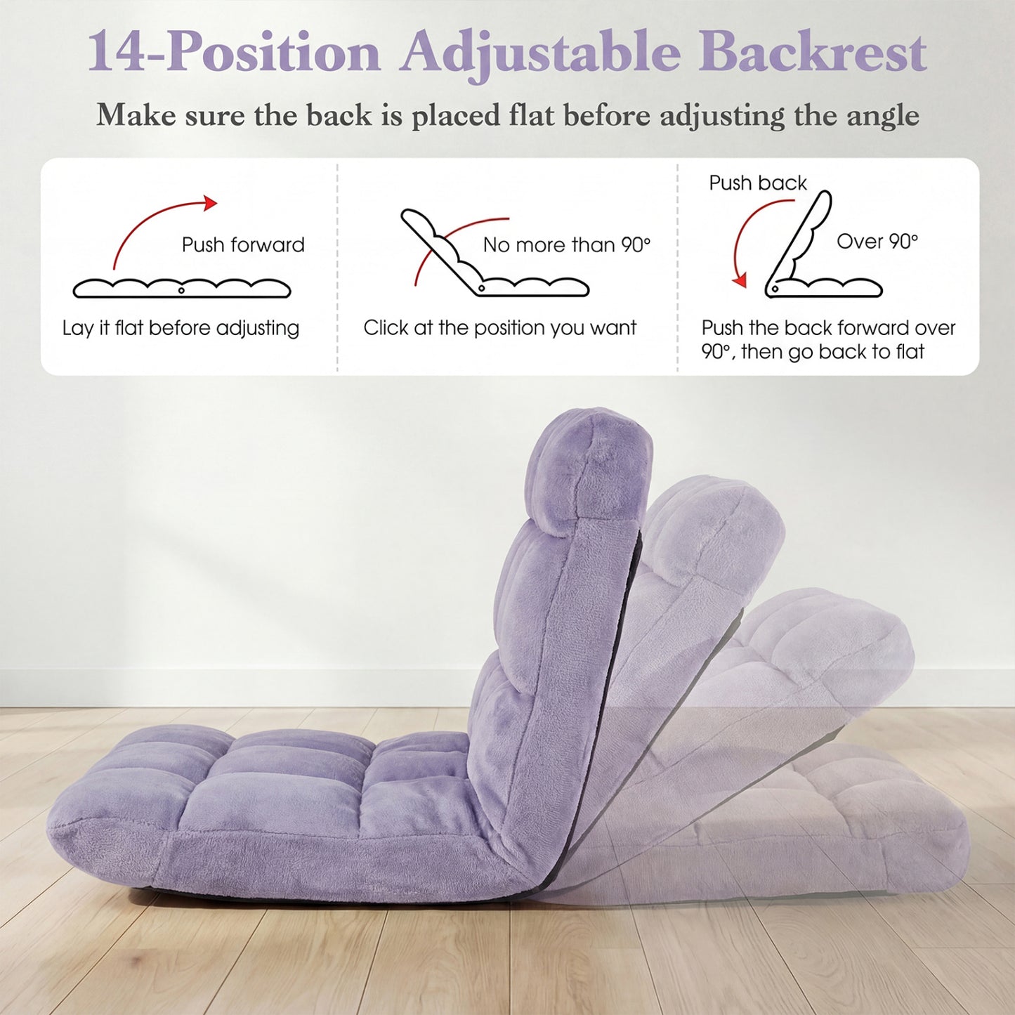 Adjustable Floor Chair, 14-Position, Light Purple Floor Chairs at Gallery Canada
