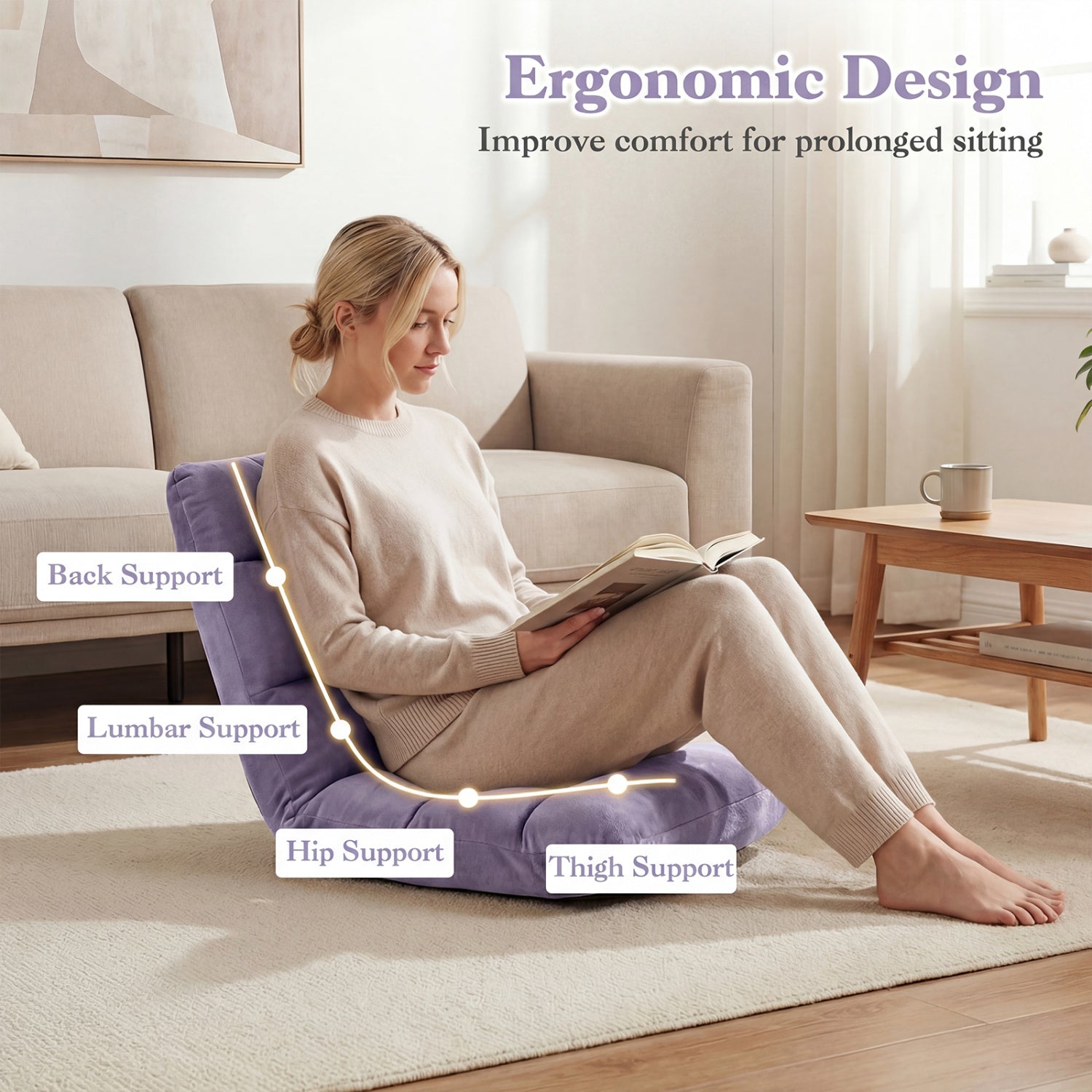 Adjustable Floor Chair, 14-Position, Light Purple Floor Chairs at Gallery Canada