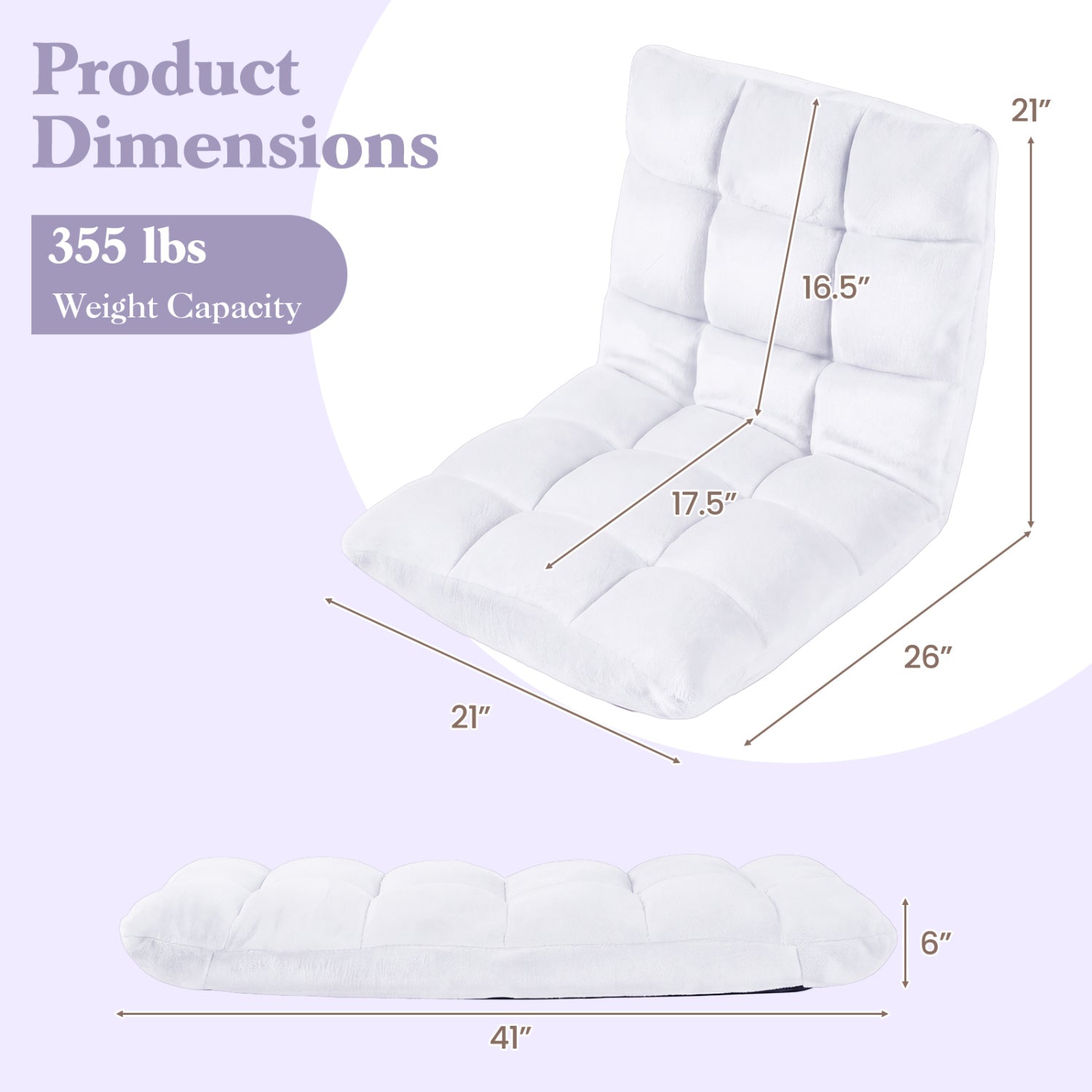 Adjustable Floor Chair, 14-Position, Cushioned, White Floor Chairs at Gallery Canada
