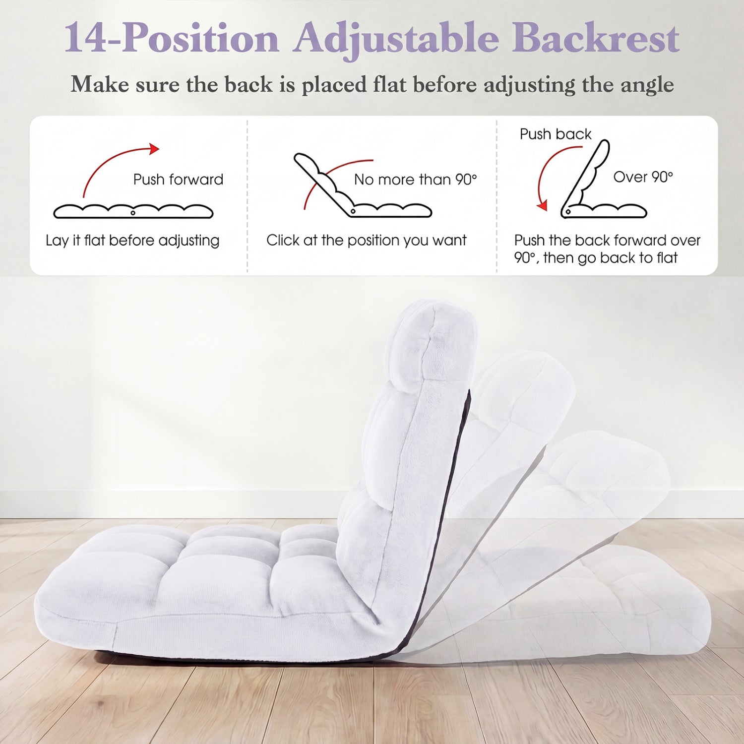 Adjustable Floor Chair, 14-Position, Cushioned, White Floor Chairs at Gallery Canada