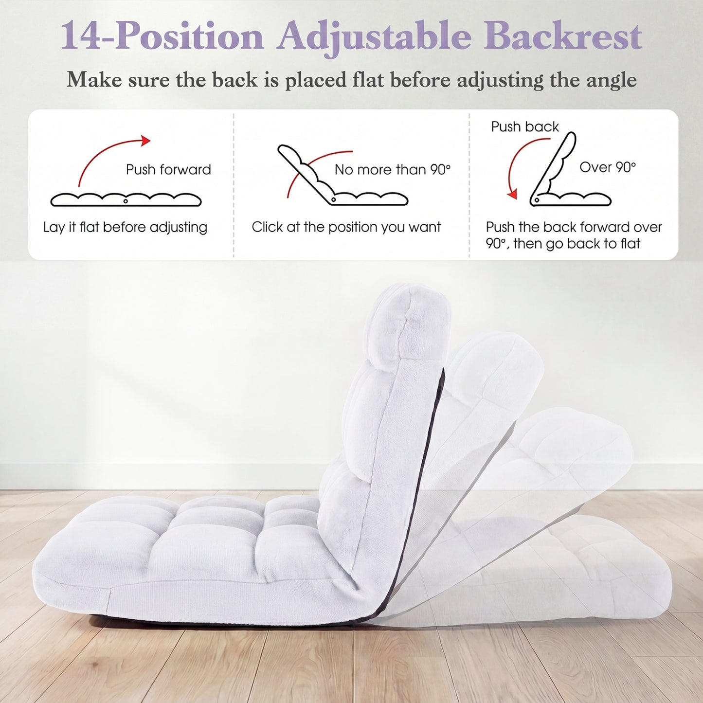 Adjustable Floor Chair, 14-Position, Cushioned, White Floor Chairs at Gallery Canada