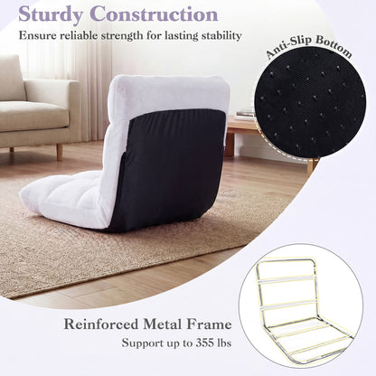 Adjustable Floor Chair, 14-Position, Cushioned, White Floor Chairs at Gallery Canada