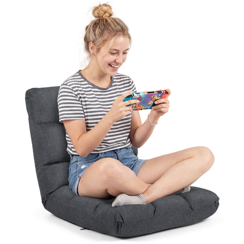 14-Position Adjustable Floor Chair, Back Support Cushion, Gray