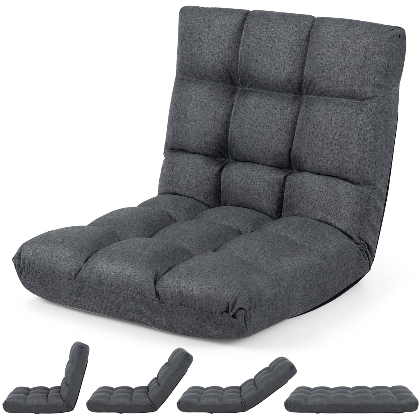14-Position Adjustable Floor Chair, Back Support Cushion, Gray