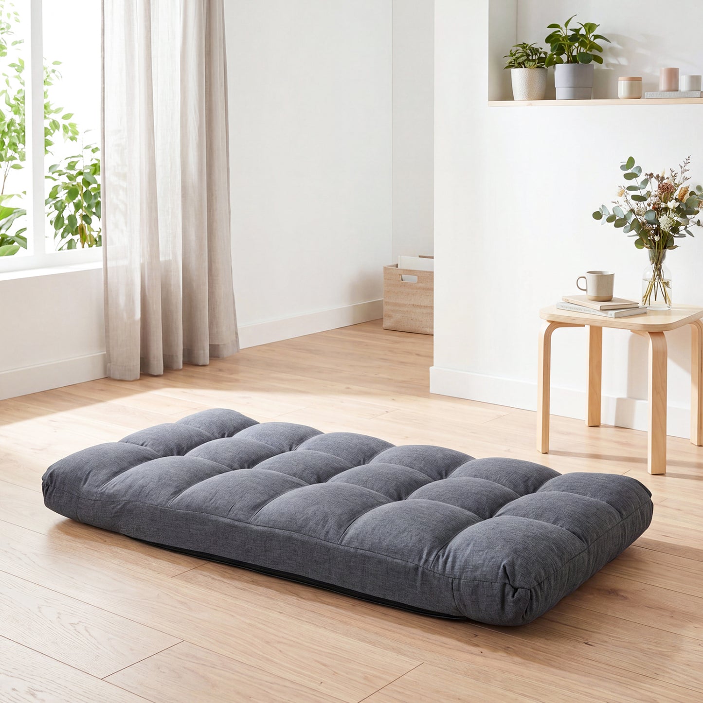 14-Position Adjustable Floor Chair, Back Support Cushion, Gray