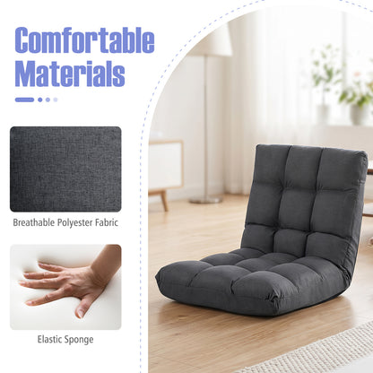 14-Position Adjustable Floor Chair, Back Support Cushion, Gray