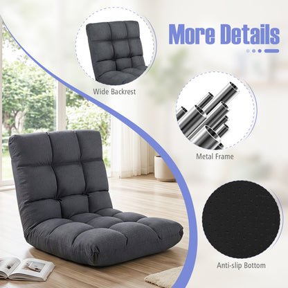 14-Position Adjustable Floor Chair, Back Support Cushion, Gray