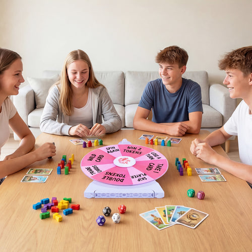 14 Slots Spin Wheel With Blackboard Marker, Pink
