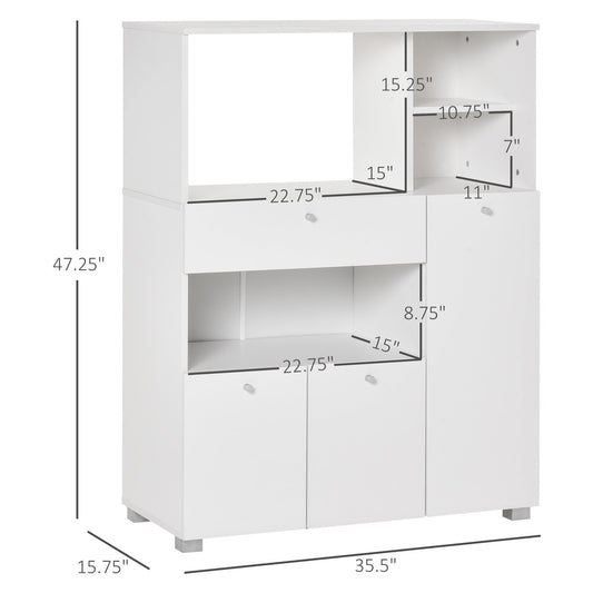 Compact Kitchen Pantry Cabinet Server Hutch Storage Buffet with Microwave Oven Stand Drawer and Shelves, White - Gallery Canada
