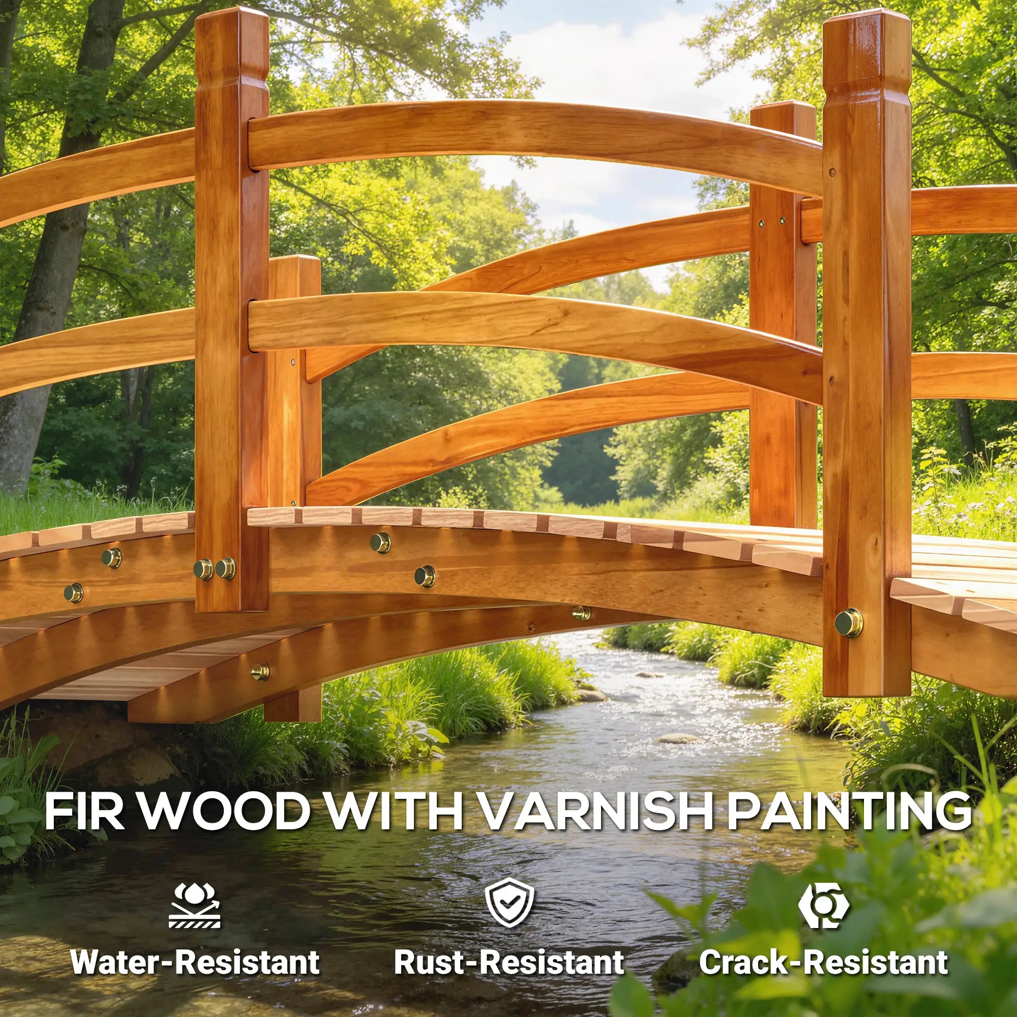 6FT Wooden Garden Bridge, Arc Footbridge with Guardrails, Orange Garden Bridges at Gallery Canada
