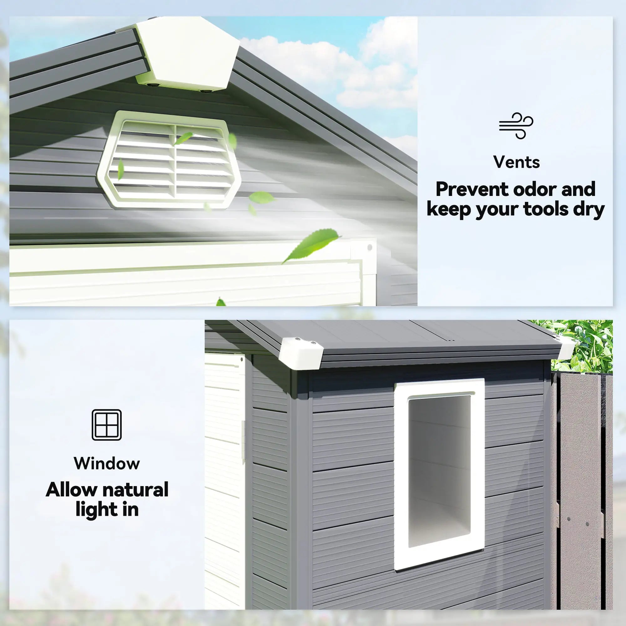 4.4' X 3.3' Plastic Garden Storage Shed, Grey Sheds at Gallery Canada