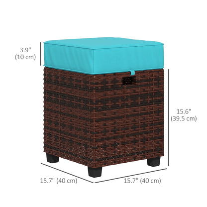 2 Pcs Square PE Rattan Ottoman Set, Outdoor Footrest with Removable Cushion, Sky Blue Patio Furniture Sets at Gallery Canada