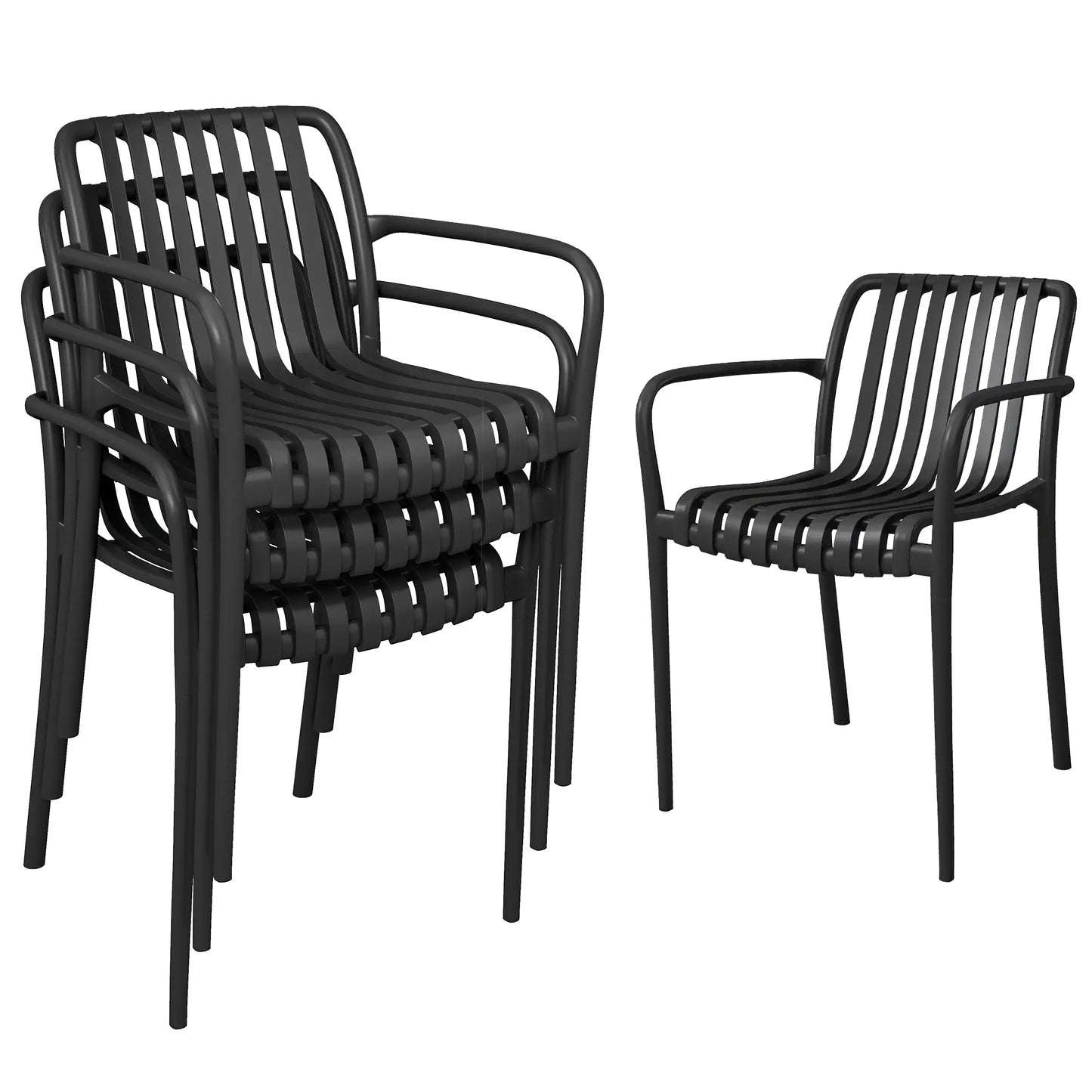 Stackable Patio Chairs Set of 4, Outdoor Dining, Black Patio Chairs at Gallery Canada
