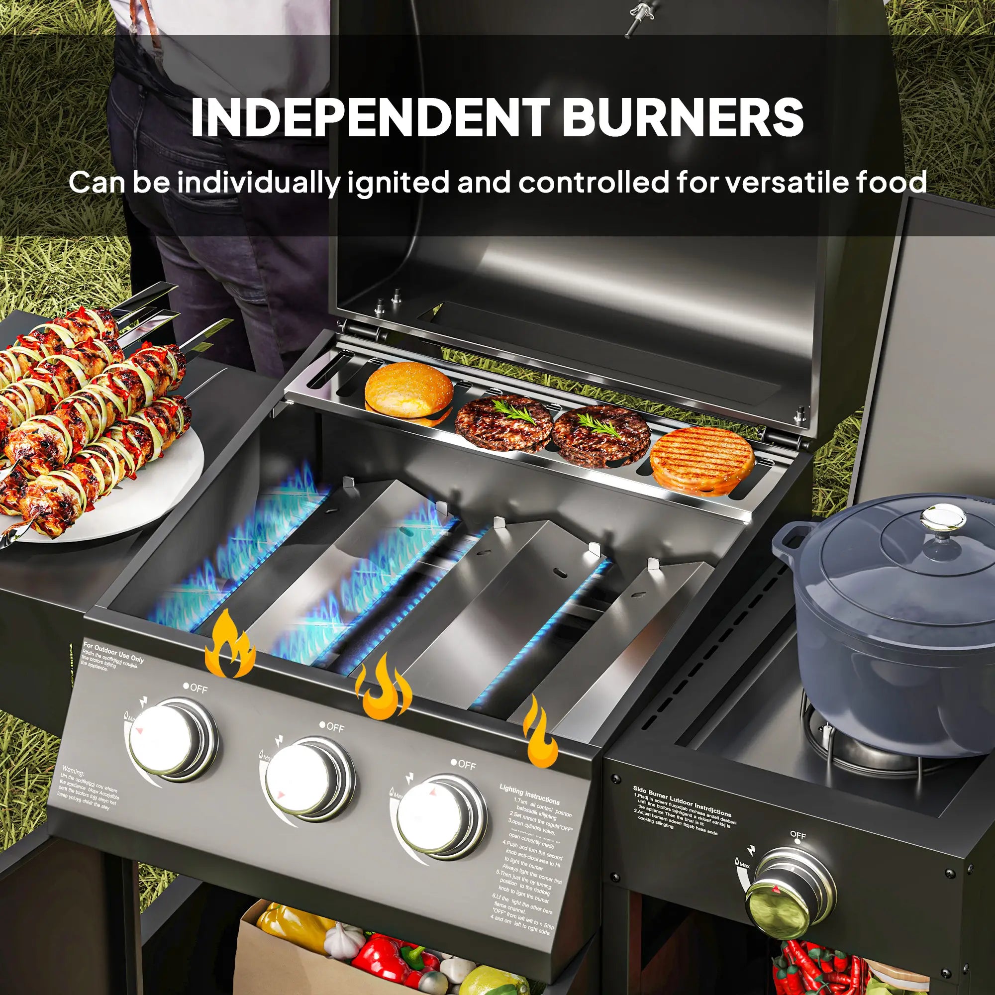 3 Burner Gas Grill With Side Burner, 9.5 KW Propane BBQ Grill, Cabinet Style Propane Gas Grills at Gallery Canada