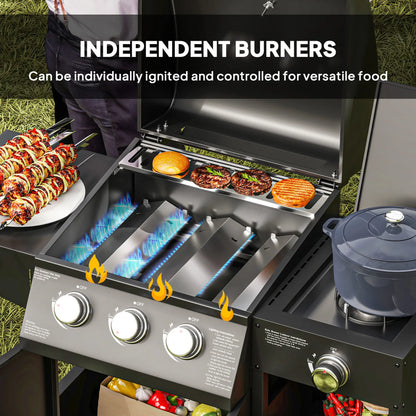 3 Burner Gas Grill With Side Burner, 9.5 KW Propane BBQ Grill, Cabinet Style Propane Gas Grills at Gallery Canada