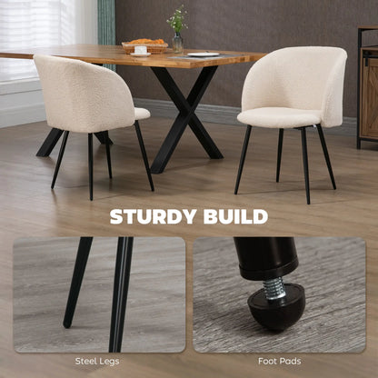 Dining Chairs Set Of 2, Sherpa Fleece Upholstered, Cream White Dining Chairs at Gallery Canada