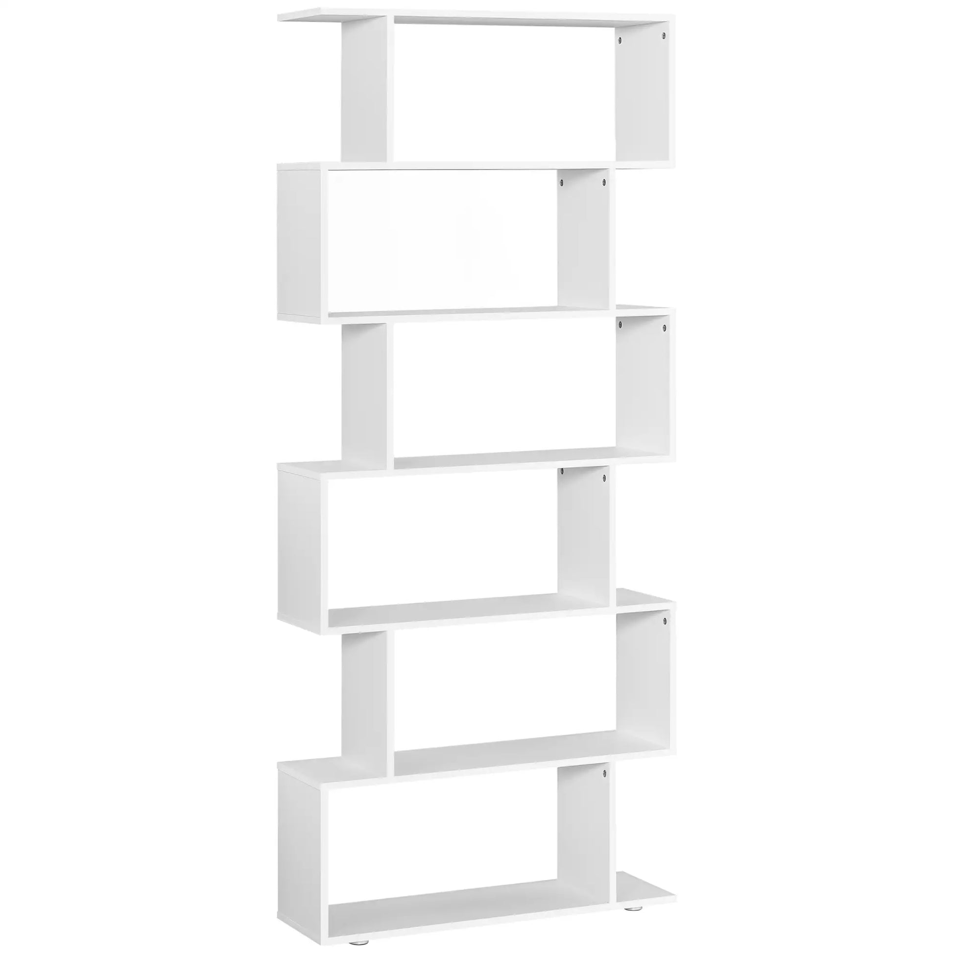 76" 6-Tier Geometric Wooden Bookcase, S Shaped Storage Shelf, White Display Bookshelves White at Gallery Canada