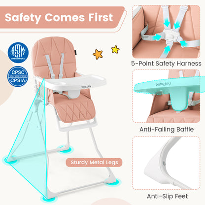 Easy Clean Compact Highchair with Removable Adjustable Tray and PU Seat Cushion, Pink Nursery Furniture at Gallery Canada