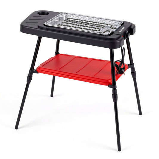 1500W 2-in-1 Electric Grill, Detachable Stand, Dual Plates, Red