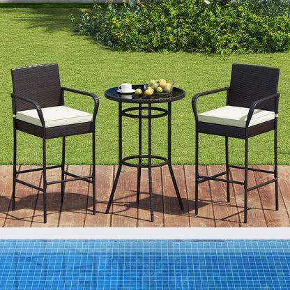 Patio Rattan Bar Height Table and Chairs with 2 Seat Cushions for Porch, White Patio Bar Furniture at Gallery Canada