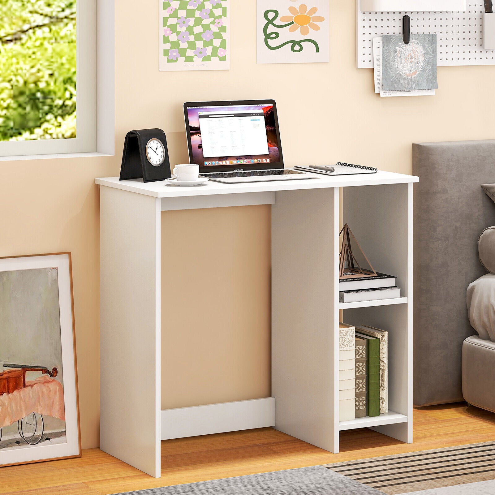 31.5 Inch Modern Home Office Desk with 2 Compartments, White Writing Desks at Gallery Canada
