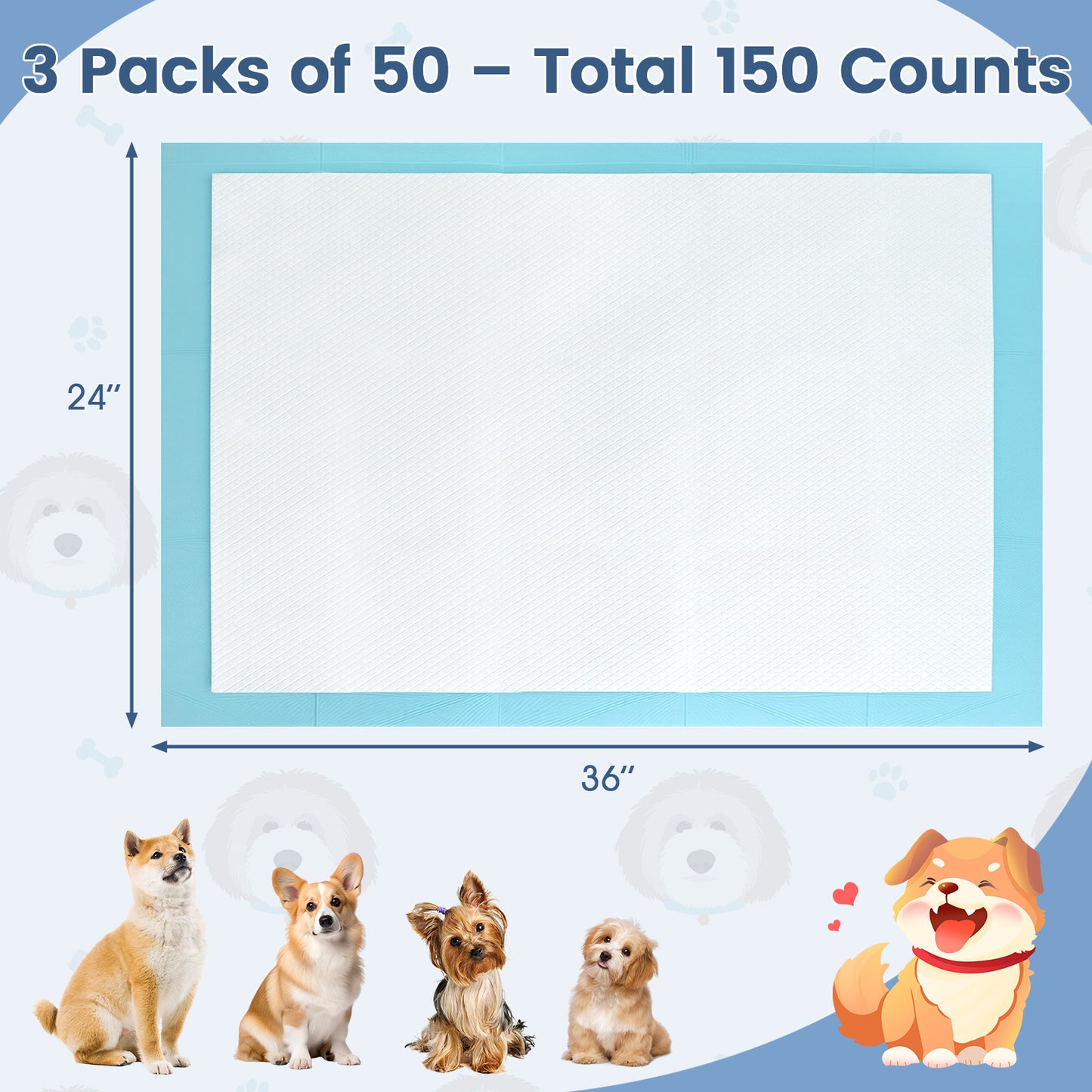 150 Pieces 24 x 36 Inch Pet Wee Pee Piddle Pad-S, Light Blue Dog Supplies at Gallery Canada