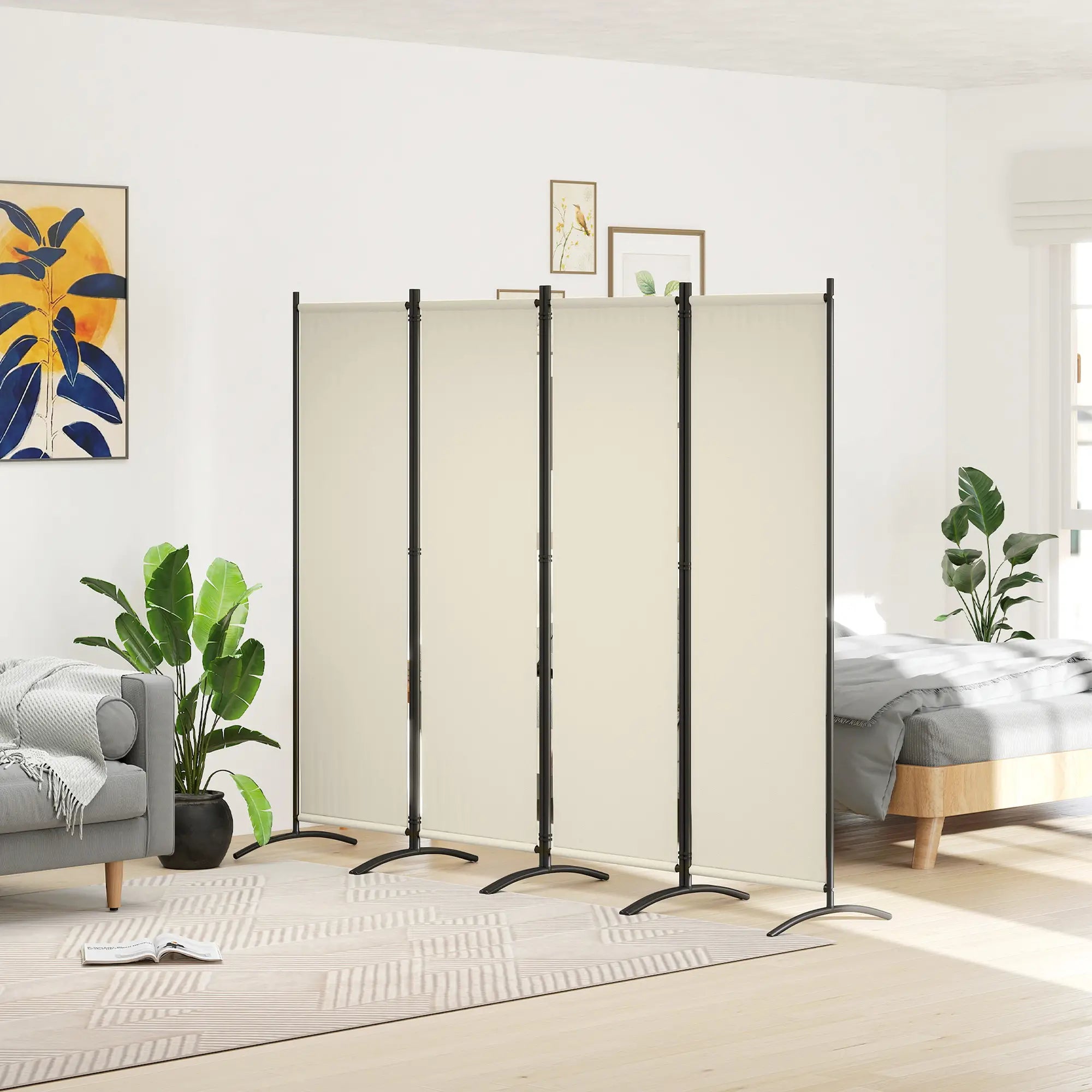Folding Room Divider, Privacy Screen, 5.6FT Tall, Cream White Side Awnings at Gallery Canada