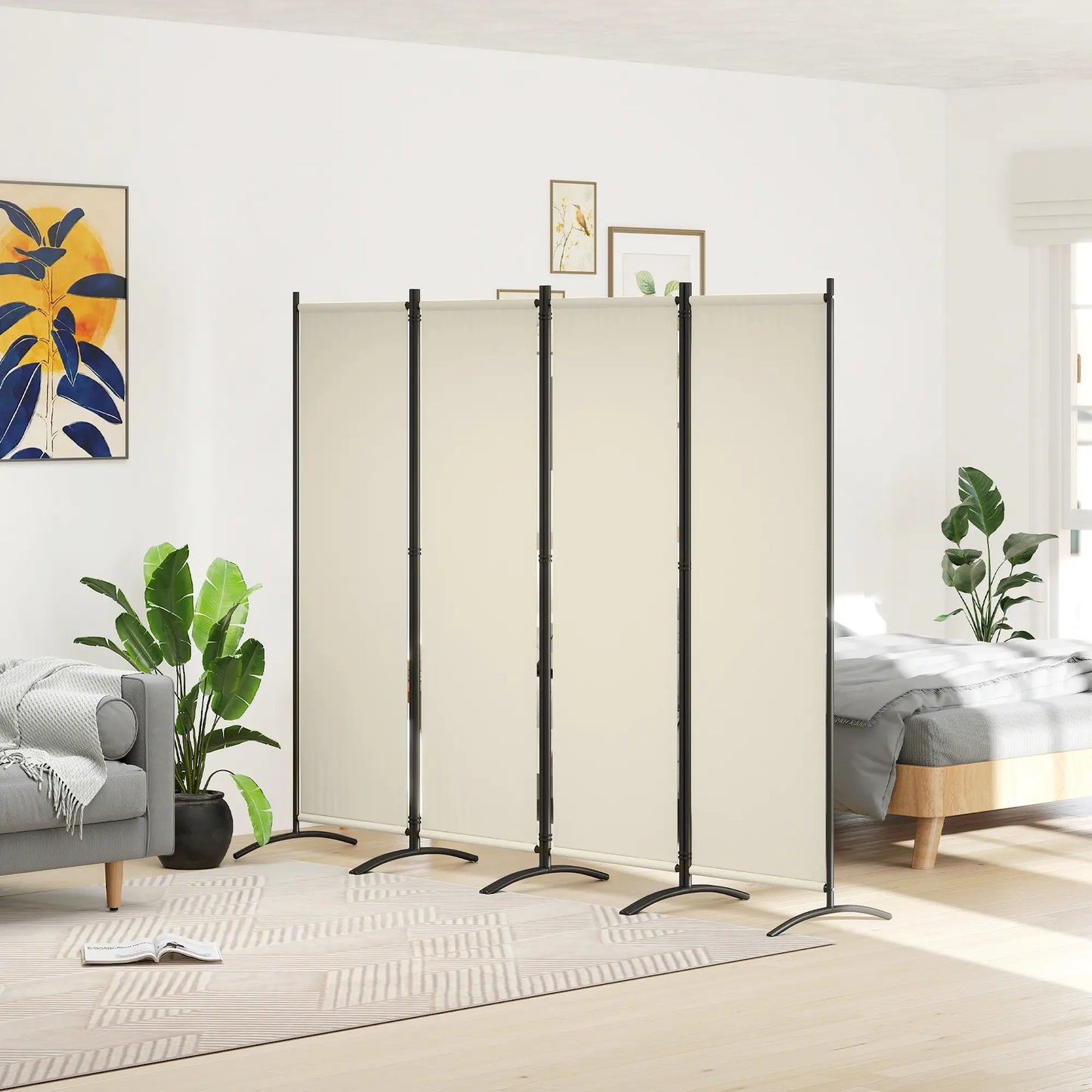 Folding Room Divider, Privacy Screen, 5.6FT Tall, Cream White Side Awnings at Gallery Canada