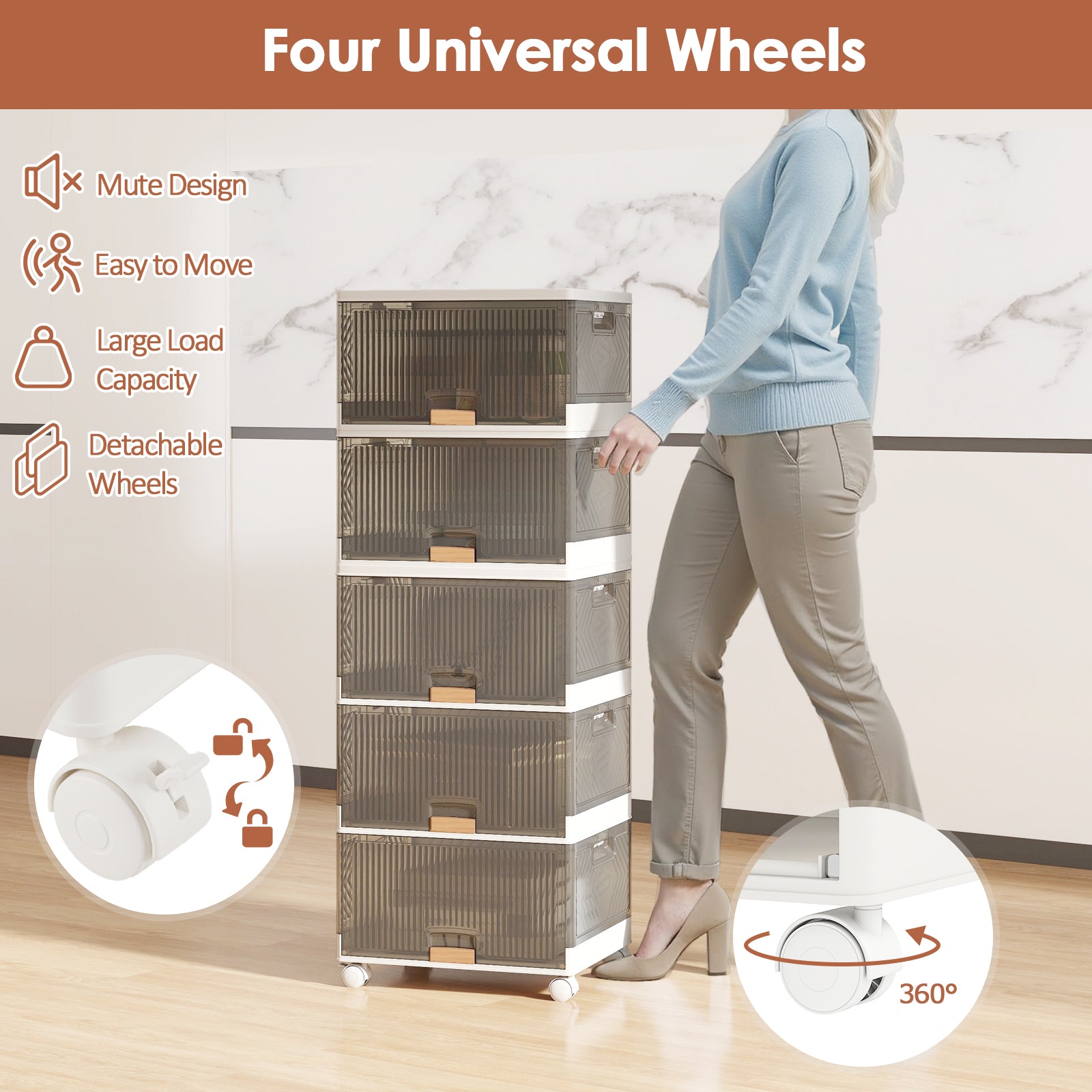 3/4/5/6-Cube Stackable Storage Bins with Detachable Wheels-5 Cube, White Shoe Racks & Storage Benches at Gallery Canada