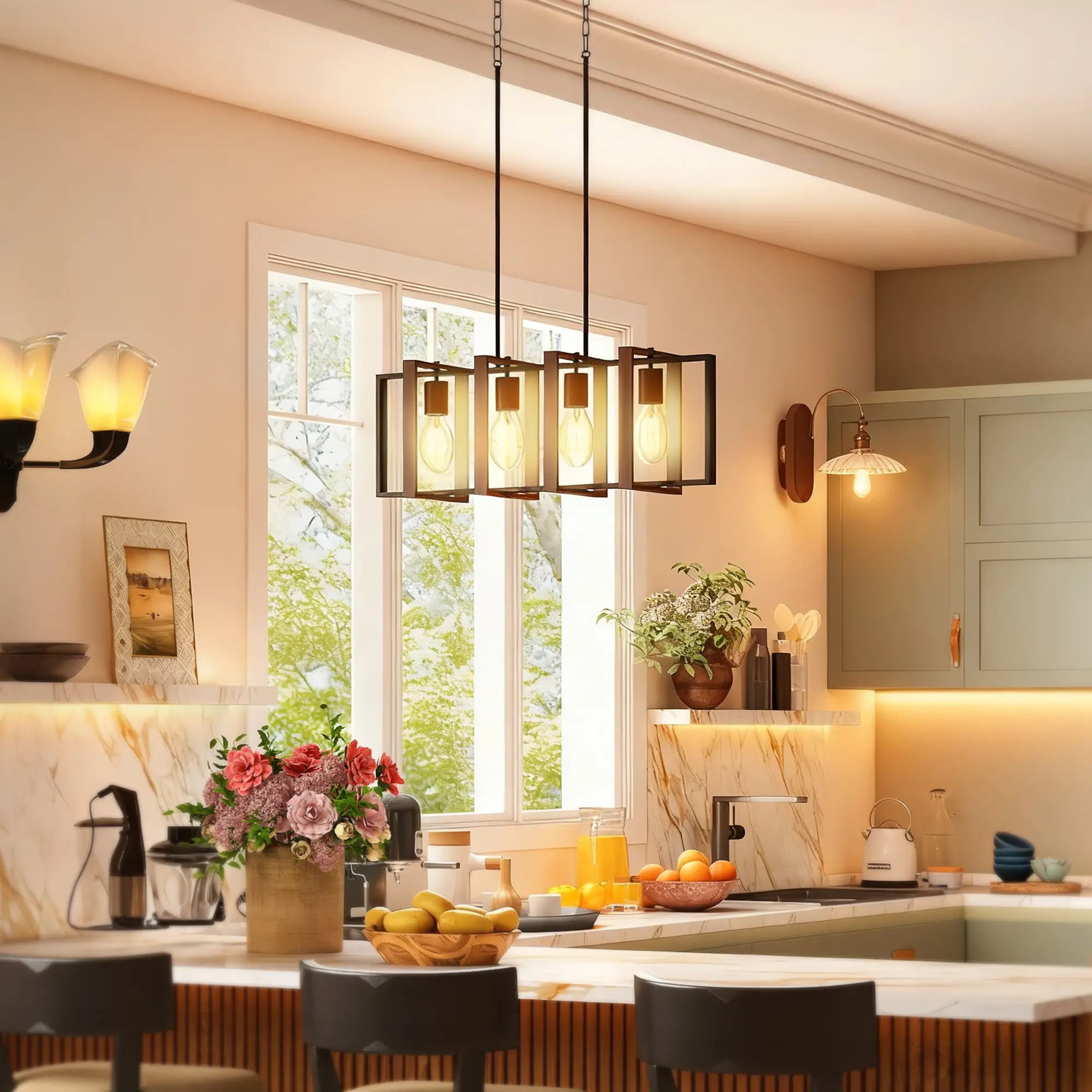 Farmhouse Kitchen Island Pendant Light, 4 Rotatable Frames, Walnut Floor Lamps & Ceiling Fan Lights at Gallery Canada