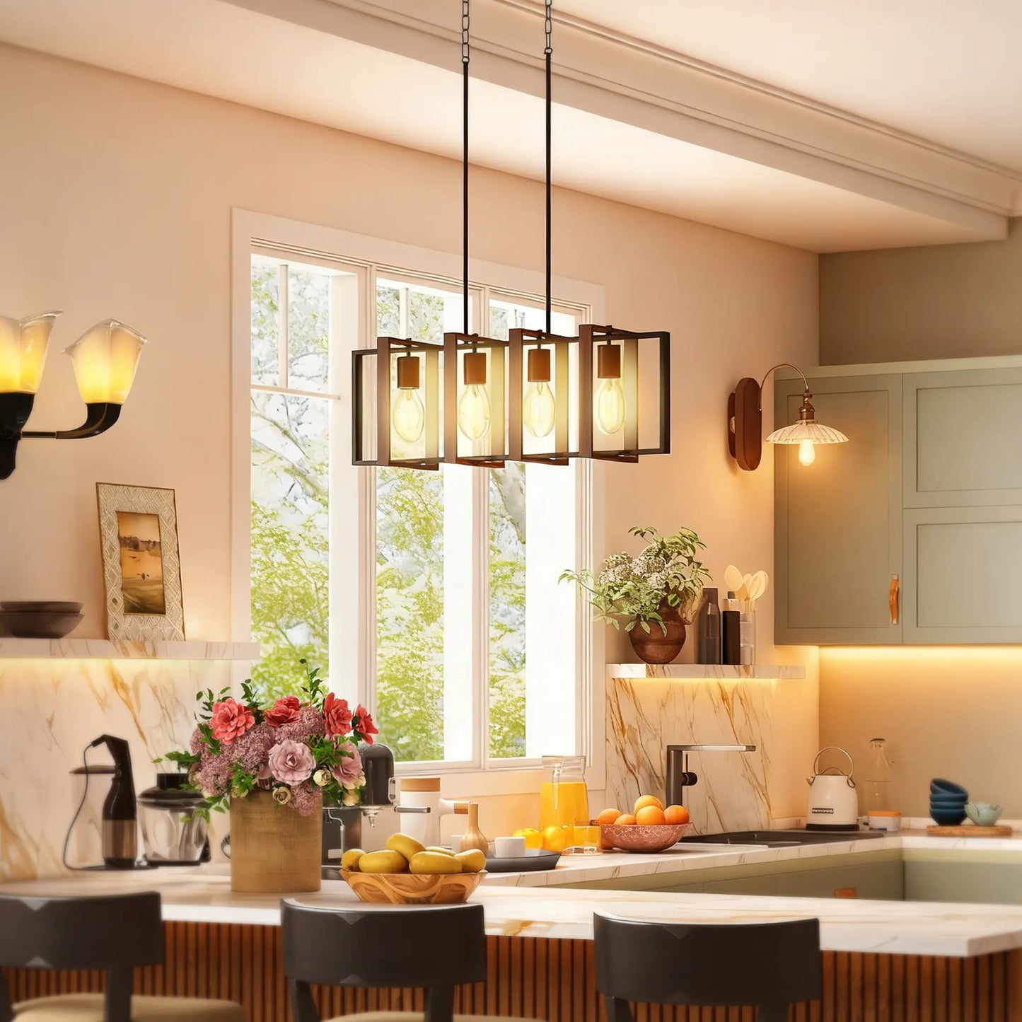 Farmhouse Kitchen Island Pendant Light, 4 Rotatable Frames, Walnut Floor Lamps & Ceiling Fan Lights at Gallery Canada