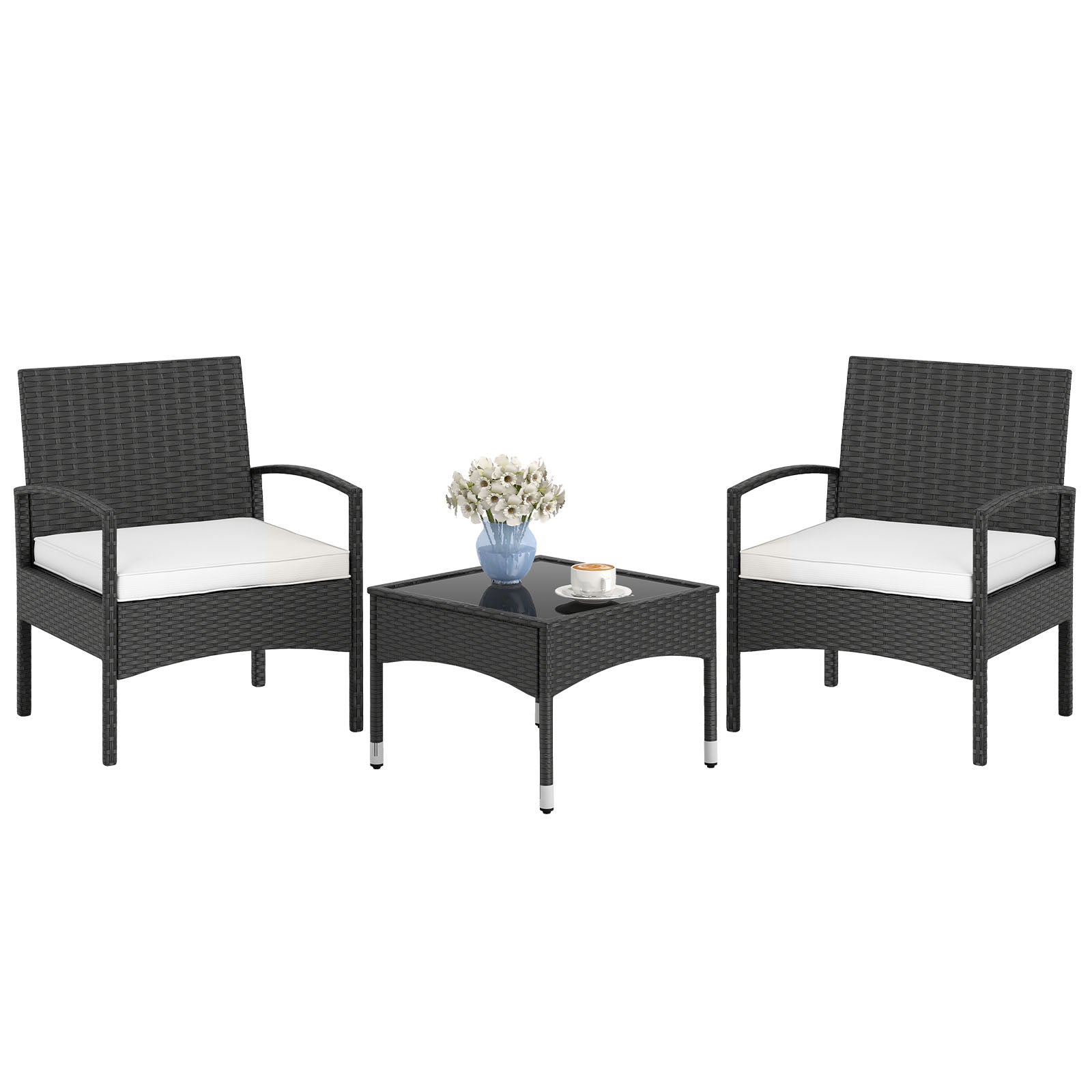 3-Piece Patio Furniture Set Rattan Bistro Chairs with Table, Beige Patio Conversation Sets at Gallery Canada