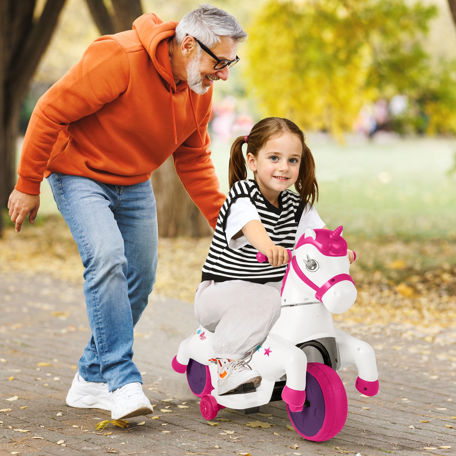 12V Unicorn Ride on Toy with Training Wheels and Horse Riding Mode, Rose Red Powered Ride On Toys at Gallery Canada