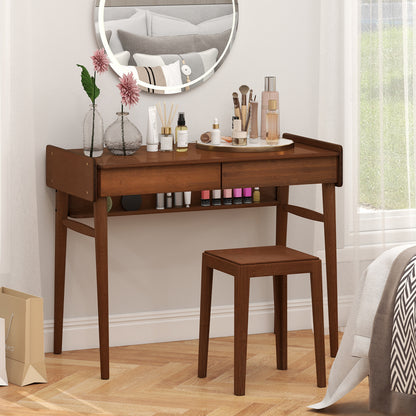 Bamboo Writing Desk With 2 Drawers, Open Shelf, Walnut Writing Desks at Gallery Canada