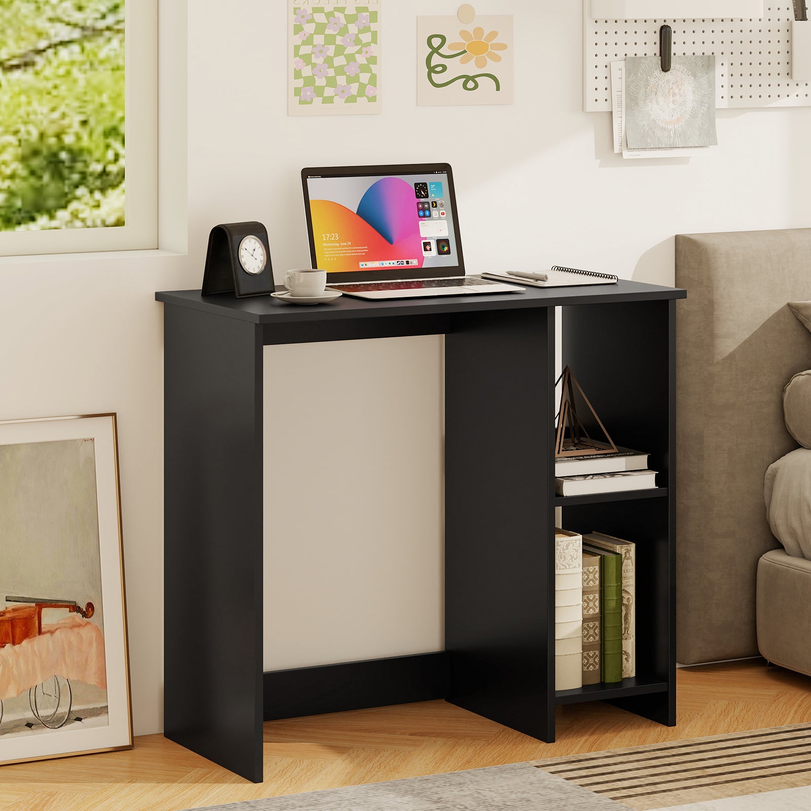 31.5 Inch Modern Home Office Desk with 2 Compartments, Black Writing Desks at Gallery Canada