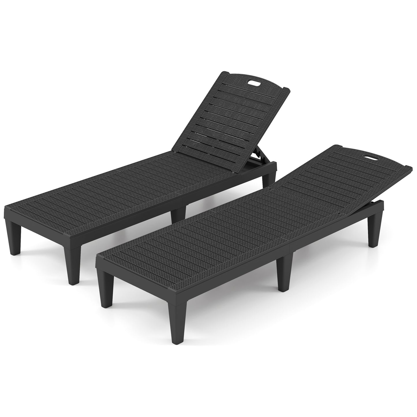 Outdoor PP Chaise Lounge Chairs Set of 2 with 4-Position Adjustable Backrests, Black Outdoor Chaise Lounges at Gallery Canada