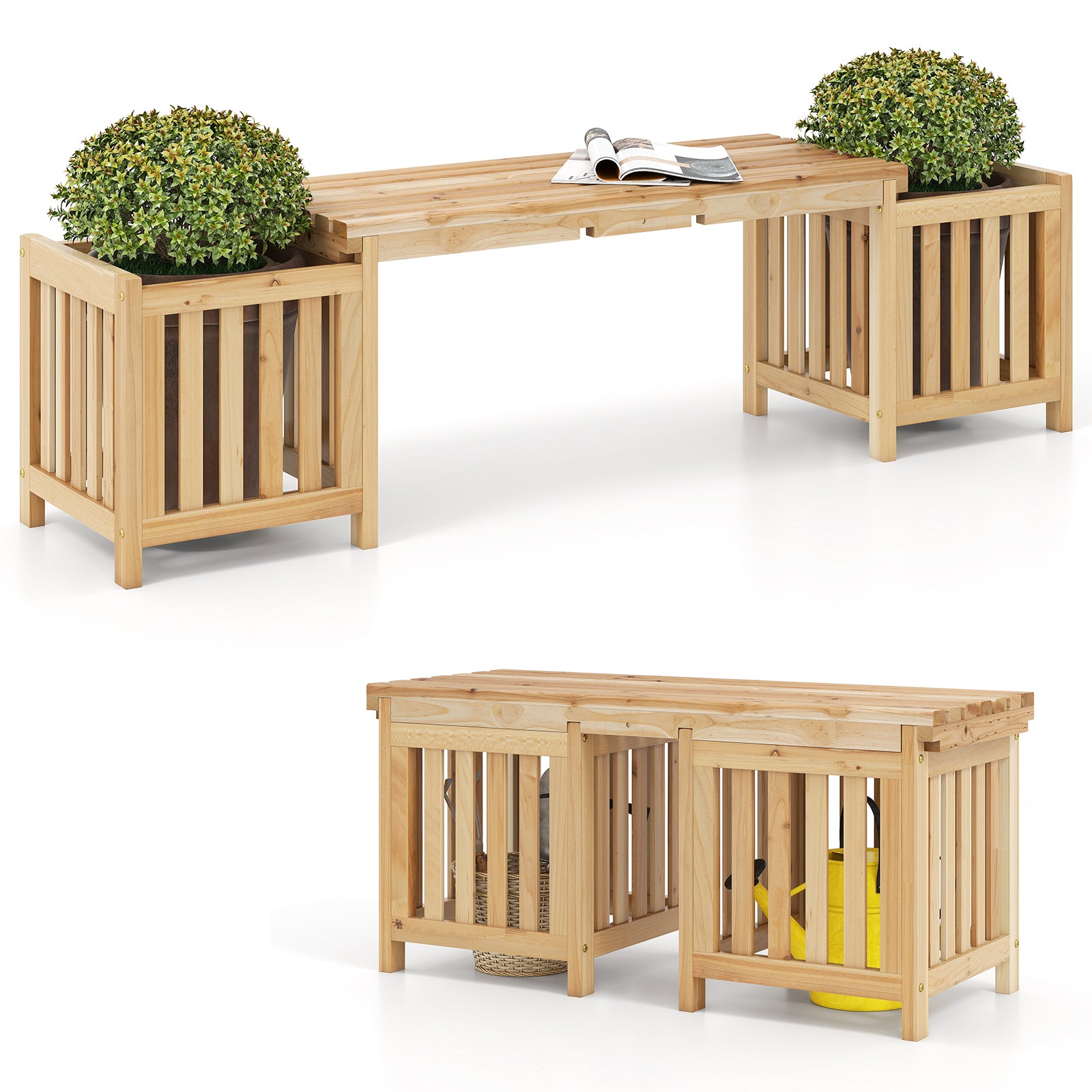 Patio Wooden Bench with Planter 2 Person Patio Bench, Natural Outdoor Benches at Gallery Canada