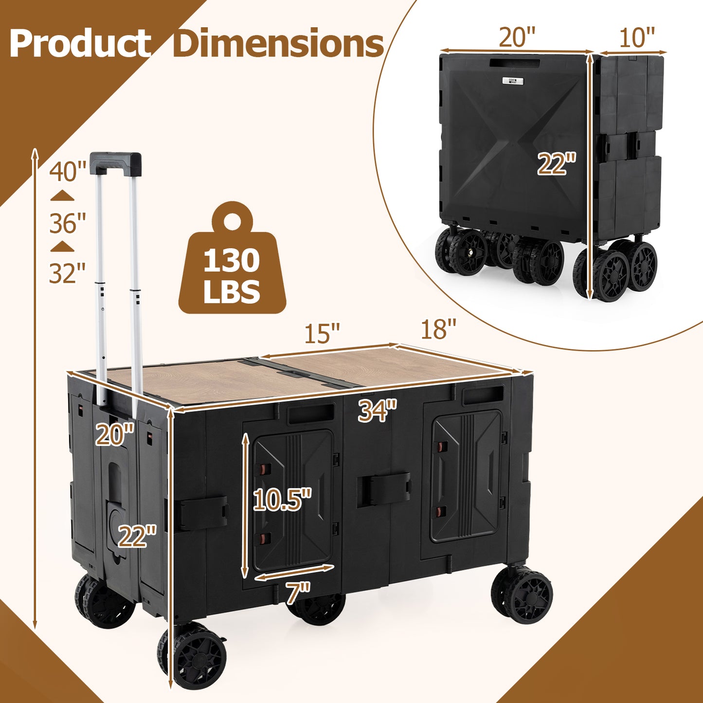 Large Foldable Utility Cart with 2-Tier Storage Crates and Telescoping Handle, Black Camping Furniture at Gallery Canada