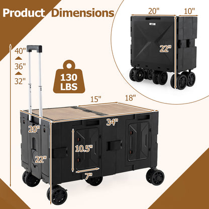 Large Foldable Utility Cart with 2-Tier Storage Crates and Telescoping Handle, Black Camping Furniture at Gallery Canada