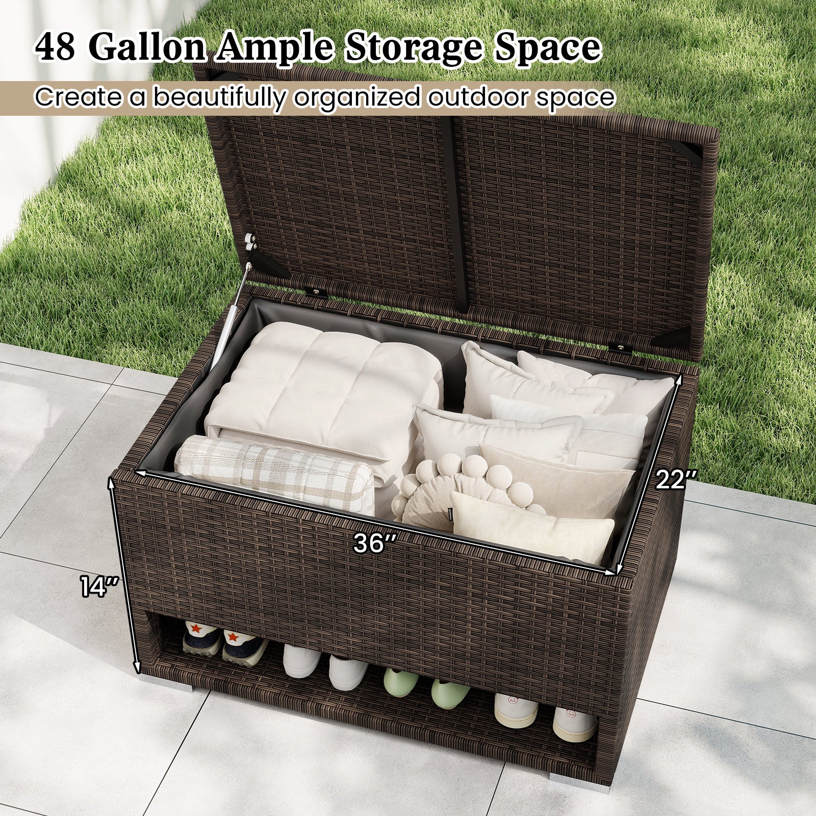 PE Rattan Storage Bin with Waterproof Liner for Patio Cushions, Brown Sheds & Outdoor Storage at Gallery Canada