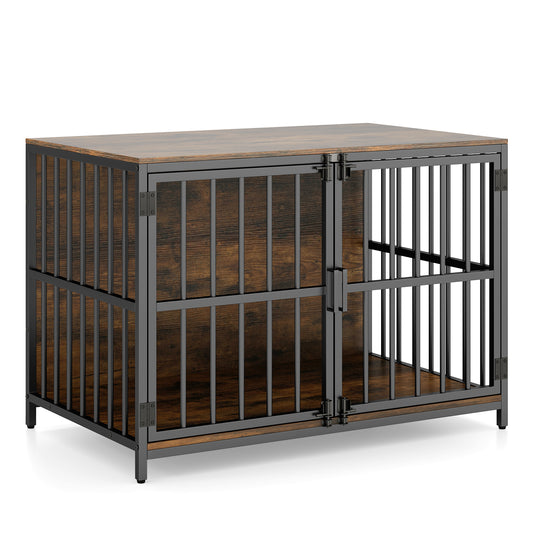 40 Inch Dog Crate Furniture, Dual Lockable Doors, Rustic Brown Dog Kennels at Gallery Canada
