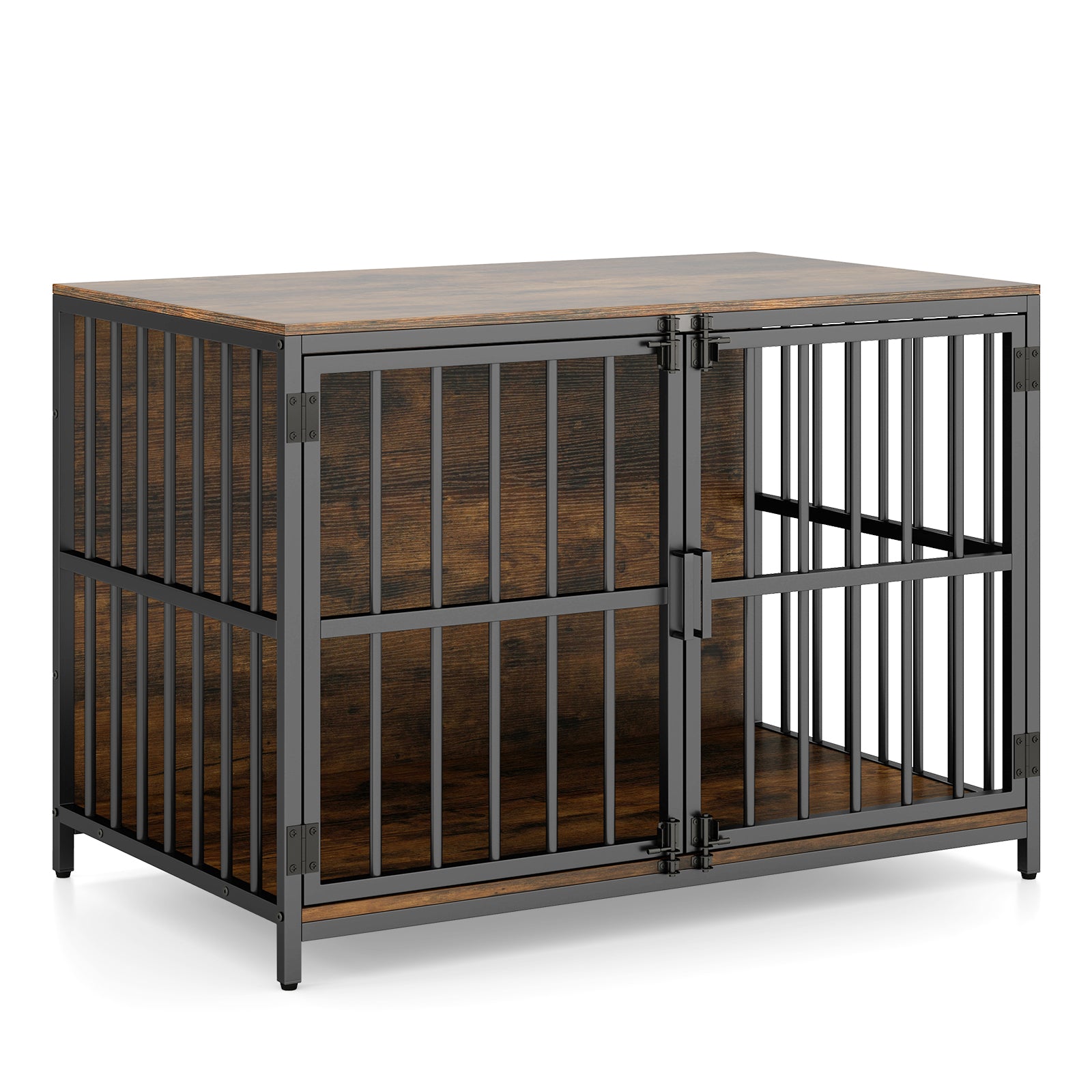 40 Inch Dog Crate Furniture Dog Kennel with Dual Lockable Double Doors, Rustic Brown Dog Kennels at Gallery Canada