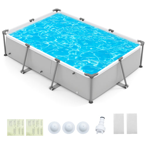 690/978/1158/1617 Gal Outdoor Family Swimming Pool with Metal Frame-10 ft, Gray