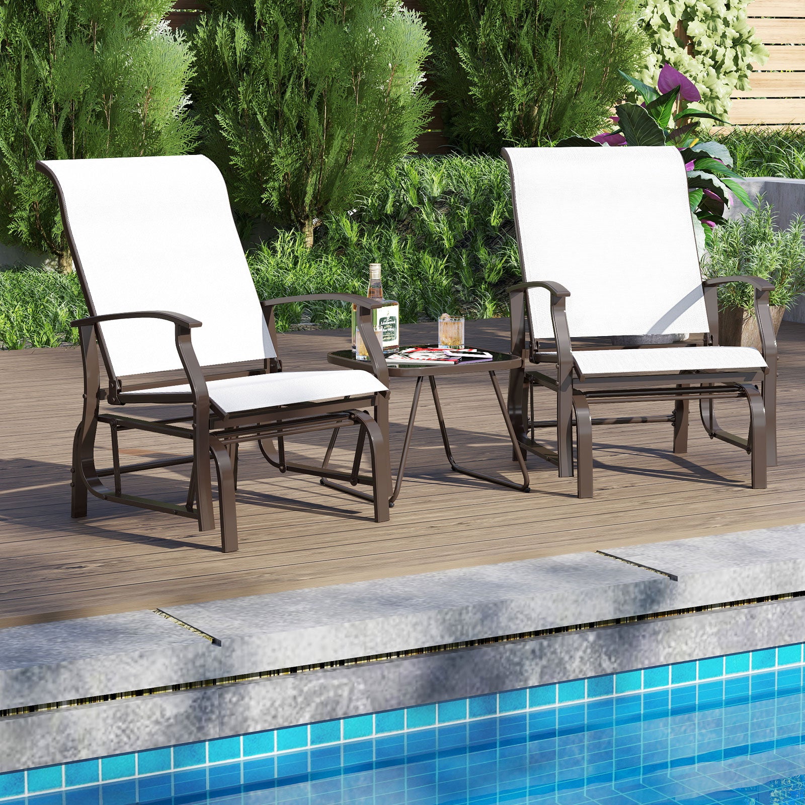 Outdoor Glider Chairs Set of 2 with Ergonomic Backrest and Seat, Beige Patio Rocking Chairs & Gliders at Gallery Canada