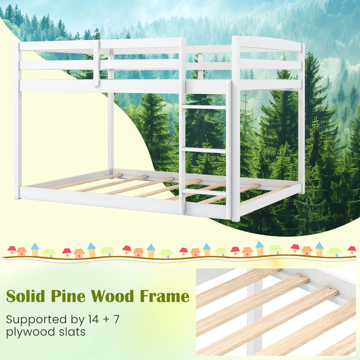 Full Over Full Bunk Bed Low-to-ground Bunk Bed, White Bunk Bed Frame at Gallery Canada