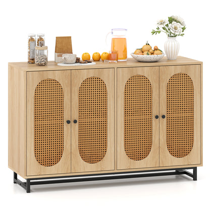 50 Inch Buffet Sideboard Cabinet with 4 Rattan Doors and Adjustable Shelves, Natural Sideboards Cabinets & Buffets at Gallery Canada